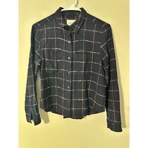 Steven Alan Women's Wool Plaid BUTTON DOWN Shirt Top NAVY Made In USA Small‎